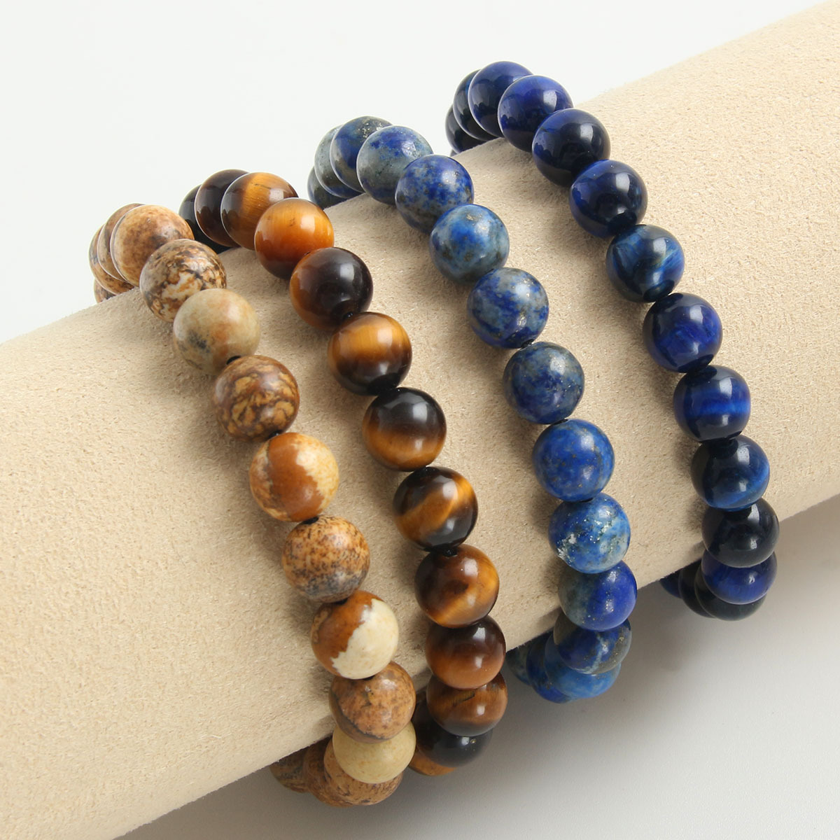 欧美时尚男女款虎眼石天然石手工编织可调节手绳圆珠串珠情侣手链