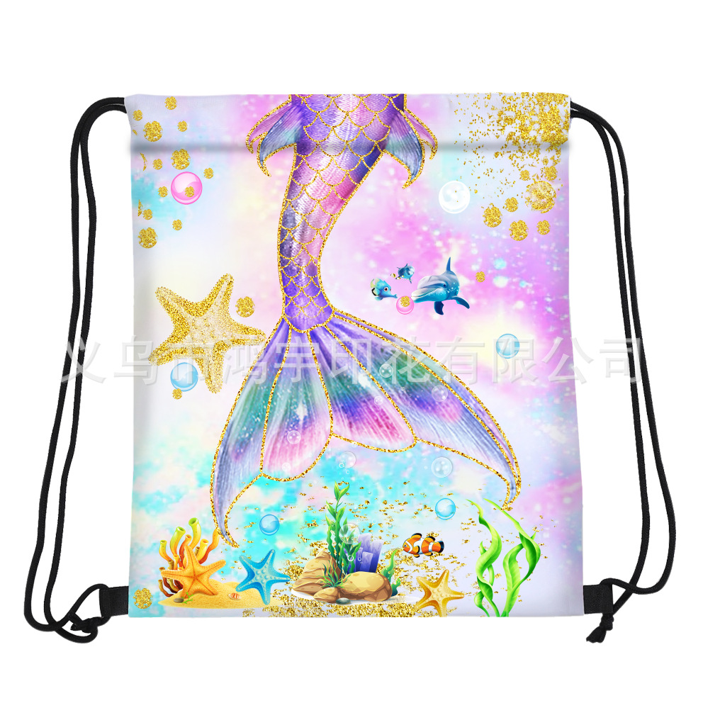 New Waterproof Drawstring Backpack Undersea Mermaid Tail Oxford Cloth Foldable Opening Restricted Storage Backpack Wholesale