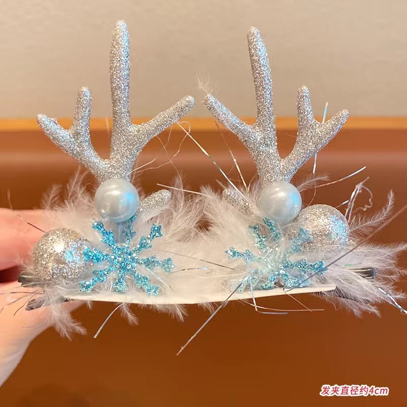 Fashion Christmas Barrettes Children's Side Bangs Top Clip Silver Antlers Clip Hairware Duckbill Clip Side Clip Hairpin