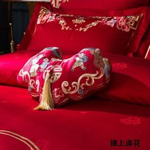 纯棉小抱枕 婚庆大红色刺绣小靠垫含芯子孙枕腰靠结婚床品配件