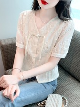 新中式国风盘扣短袖衬衫女装夏季新款复古设计感衬衣气质短款上衣