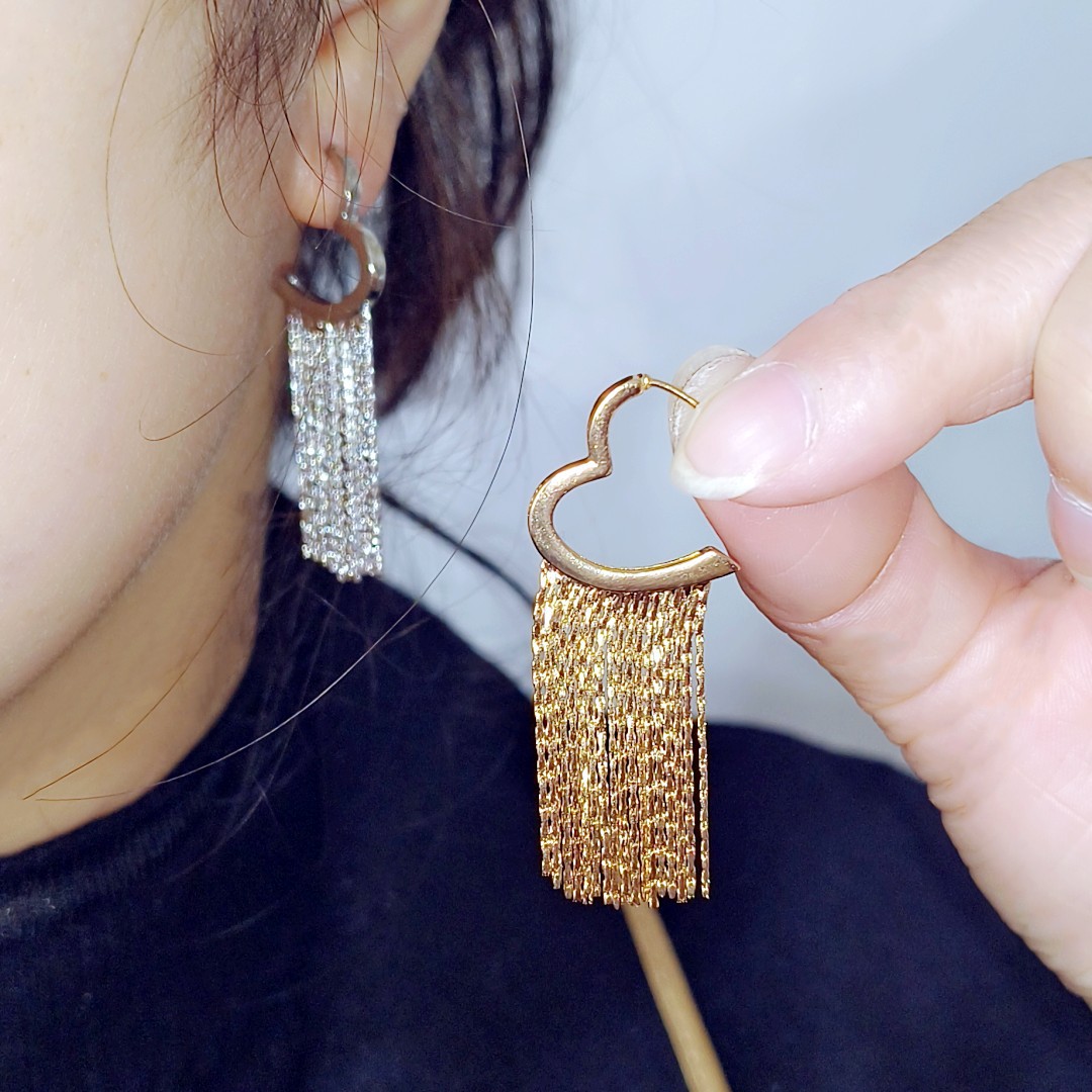 Elegant Heart Tassel Earrings Pendant Women's Ins Trendy 2024 New Minority All-Match Personalized Cold Style Earrings