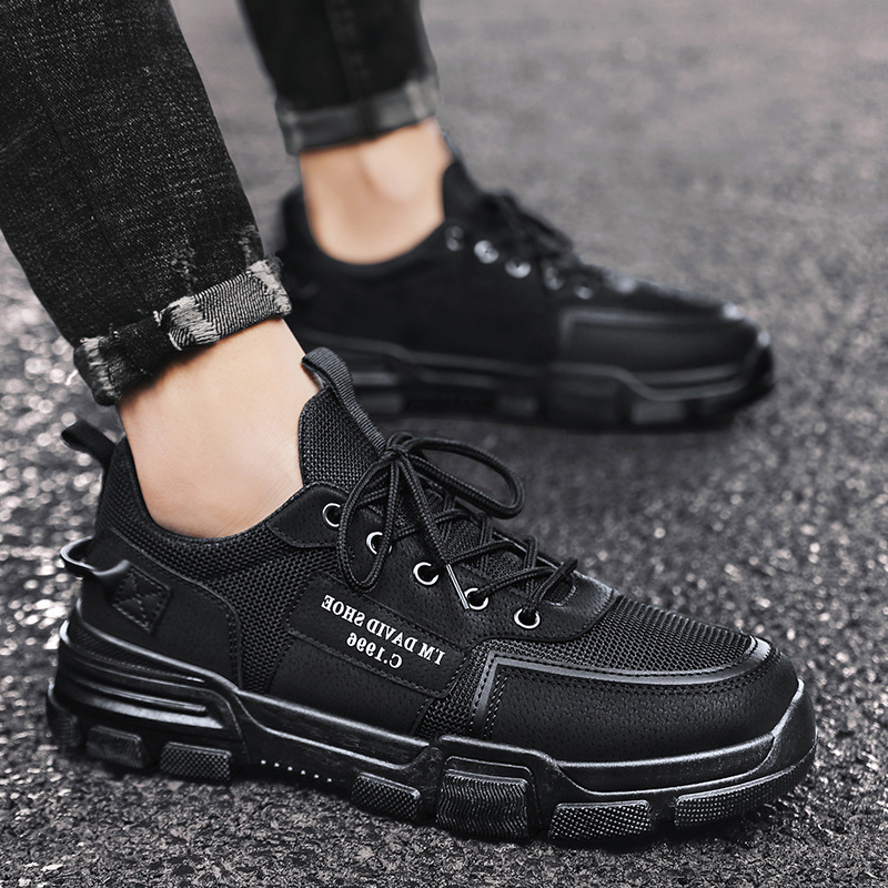 Men's Shoes Waterproof Non-Slip Work Wear-Resistant Black Skate Shoes Trendy Sports Casual Breathable Spring Labor Protection Fashionable Shoes