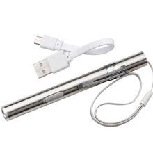 迷你USB充电LED白光不锈钢便携挂绳带笔夹可印字LOGO医生用手电筒
