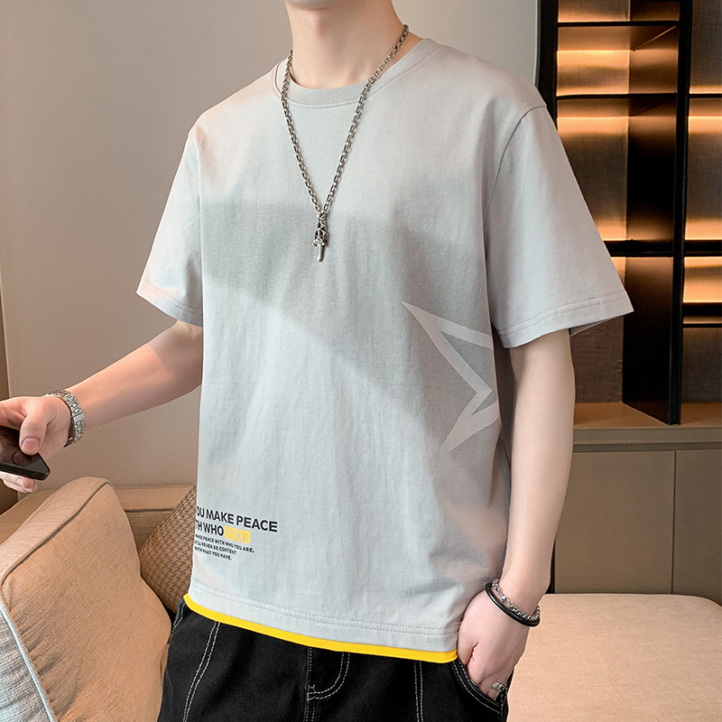 Summer Pure Cotton Half Sleeve T-shirt Boys Hong Kong Style plus Size Crew Neck T-shirt Half Sleeve Fashion Brand Thin Short Sleeve Men's T-shirt