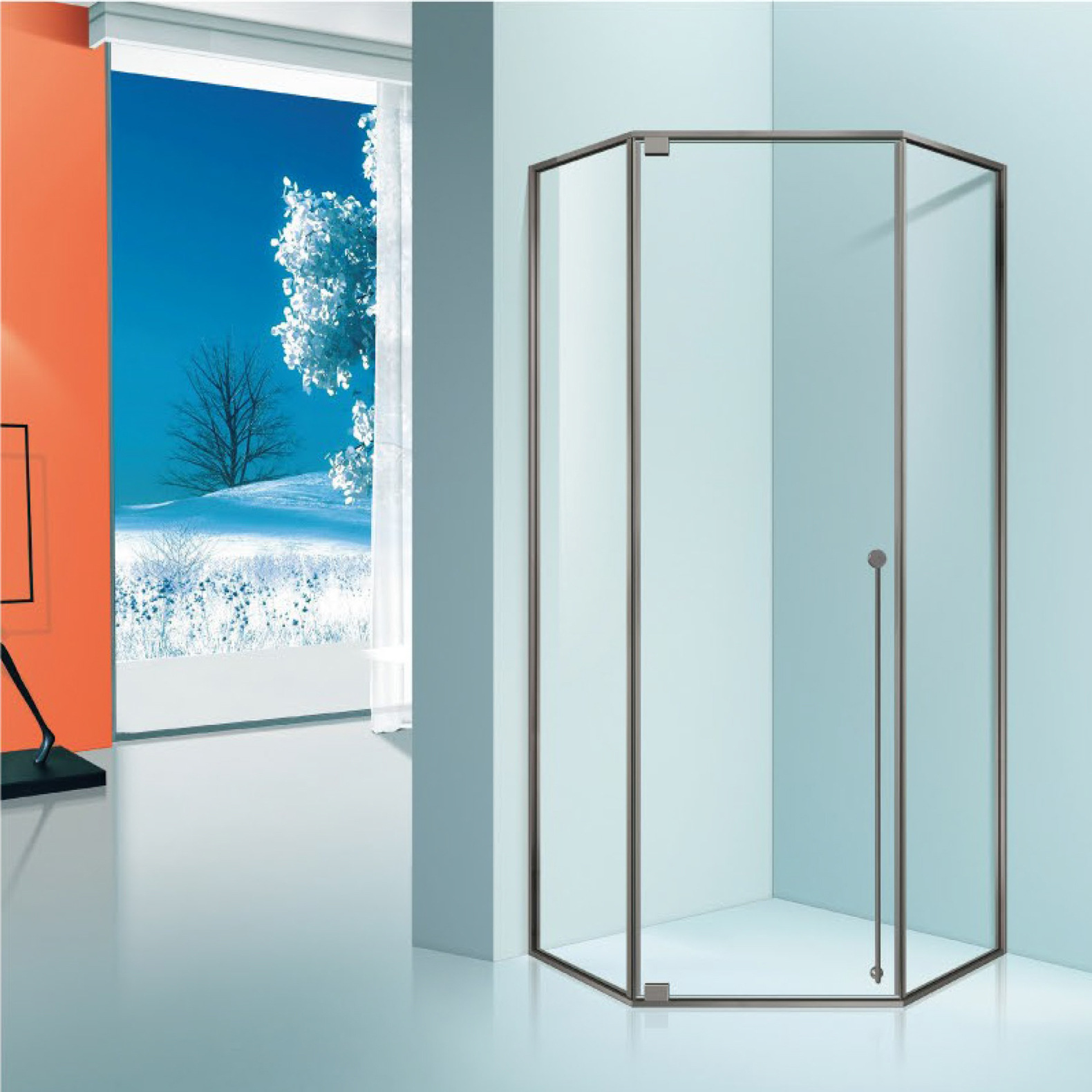 圣安娜淋浴房 钻石型隐藏转轴极窄边框流行网红款干湿分离