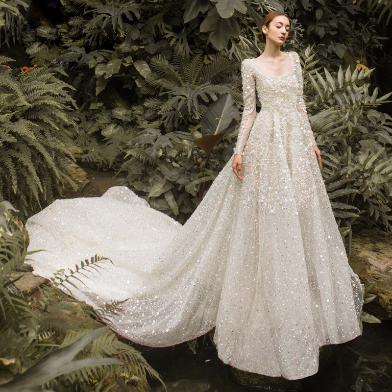 长袖婚纱2021新款新娘气质森系超仙梦幻拖尾豪华显瘦出门纱礼服