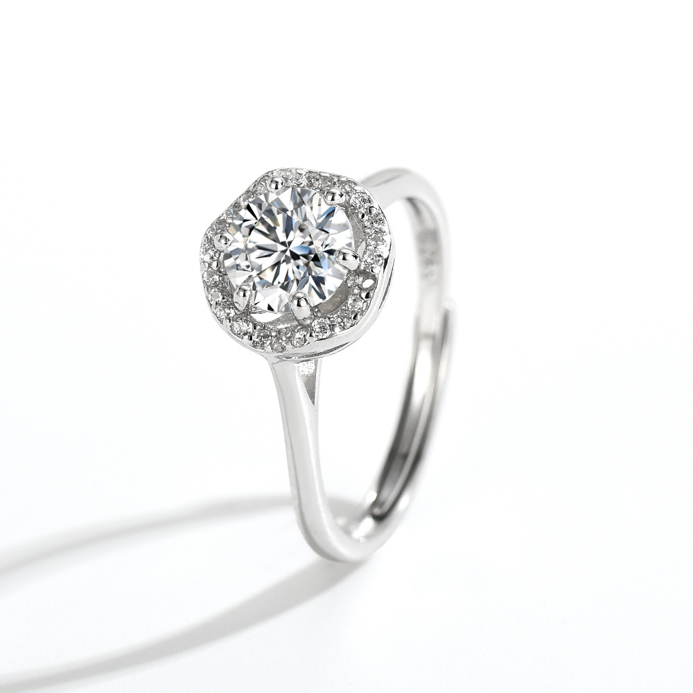 正品莫桑石钻戒女纯银1克拉d色情侣豪华婚戒求婚结婚戒指欧美时尚