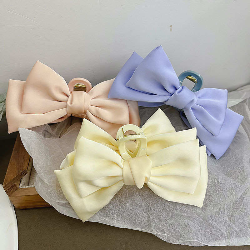 甜美缎面蝴蝶结抓夹超仙气质发抓后脑勺盘发夹子网红鲨鱼夹发饰品