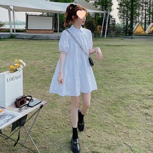 法式甜美泡泡袖衬衫连衣裙2024夏季韩版宽松小个子森系初恋娃娃润