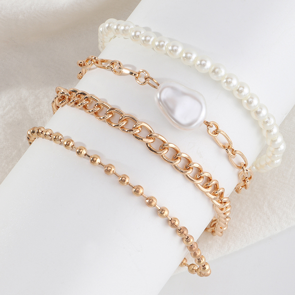 Cross Border Creative Ornament Exaggerated Personalized Mix and Match Pearl Chain Bracelet Fashion Simple Set Bracelet