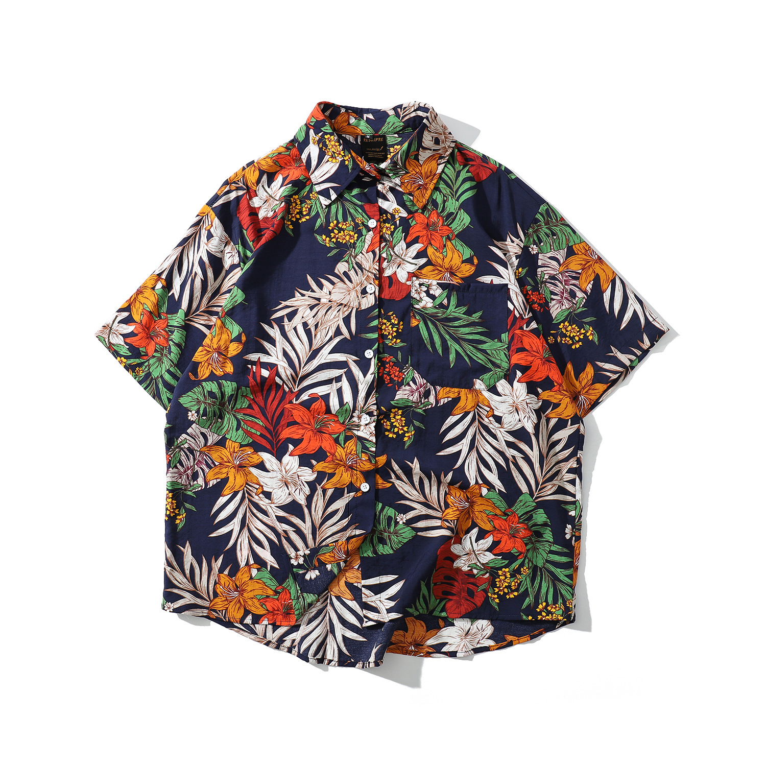 外贸工厂定制复古沙滩度假风夏威夷衬衫定做男女宽松短袖花衬衣加