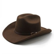 跨境新款西部牛仔帽复古棕色皮带毛呢礼帽骑马帽民族风帽毡帽  03