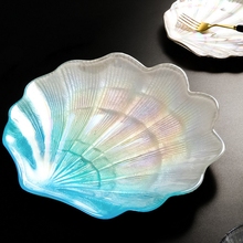 批发创意炫彩玻璃贝壳盘碟家用离子镀海洋水果盘欧式托盘零食摆件