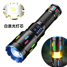 跨境PM60伸缩变焦白激光强光手电筒 户外照明多功能LED露营手电筒