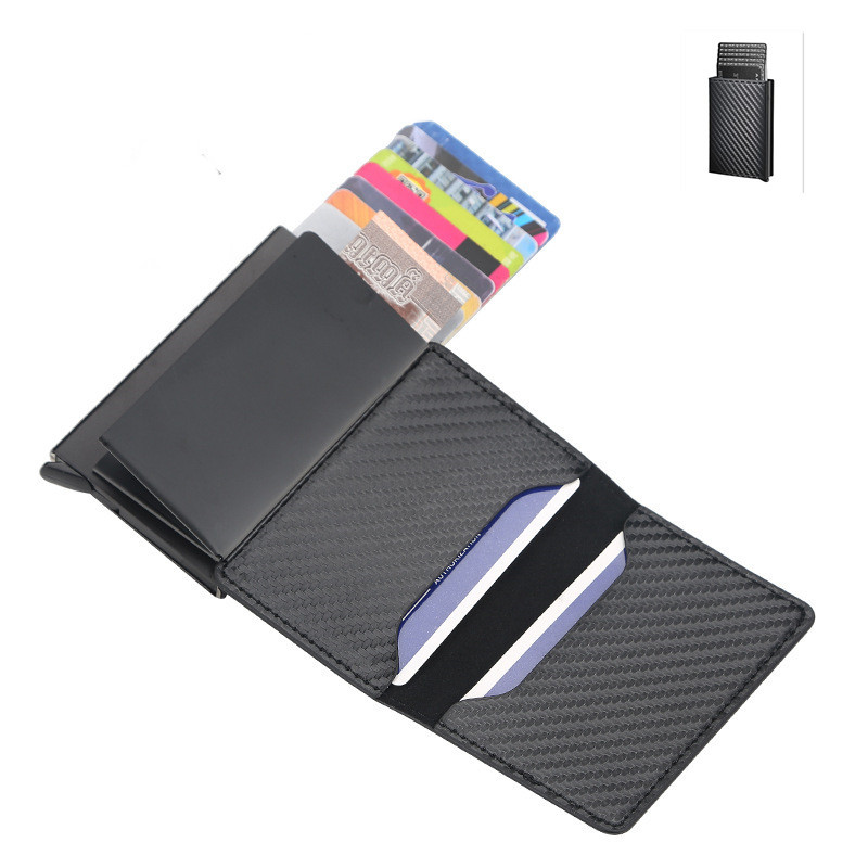 Carbon Fiber RFID Anti-Theft Swiping Automatic Pop-up Card Holder Slim Credit Card Metal Card Bag Men's Multiple Card Slots Wallet