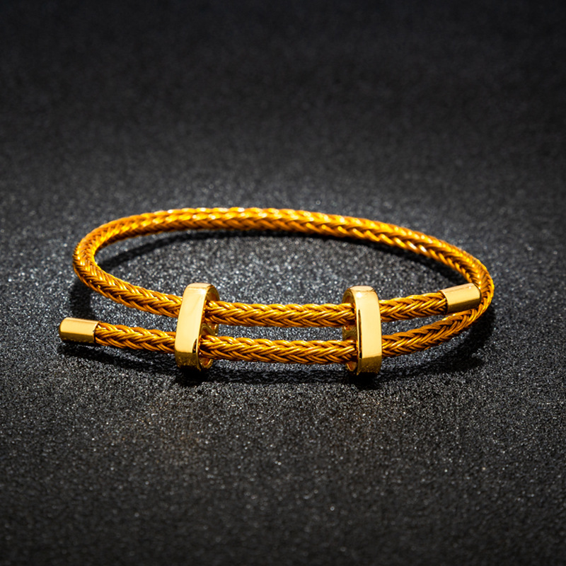 双向可调节八字扣3mm防水钢丝绳手链穿3d硬金黄金串珠替换红皮绳