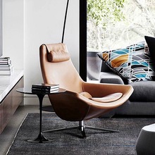 北欧设计师单人皮艺沙发椅高靠背休闲椅简约现代转椅轻奢老虎椅