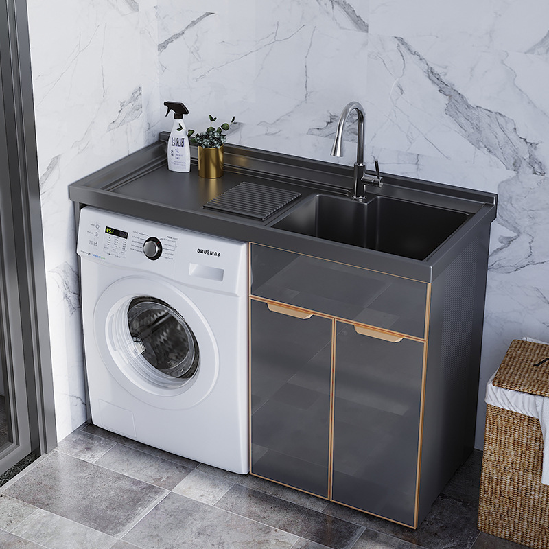 太空铝阳台洗衣机柜组合洗脸盆池带搓板不锈钢浴室滚筒洗衣柜