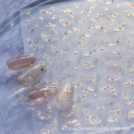 星月水晶法式美甲贴纸烫金银果冻浮雕背胶星星月亮璀璨银河仙女甲