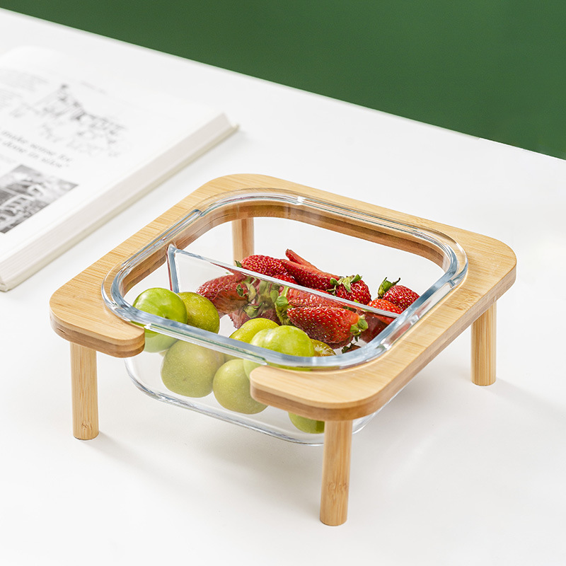 Creative Glass Compartment Fruit Plate Dried Fruit Box with Lid Afternoon Tea Snack Plate Household Fruit Platter Restaurant Snack Dish