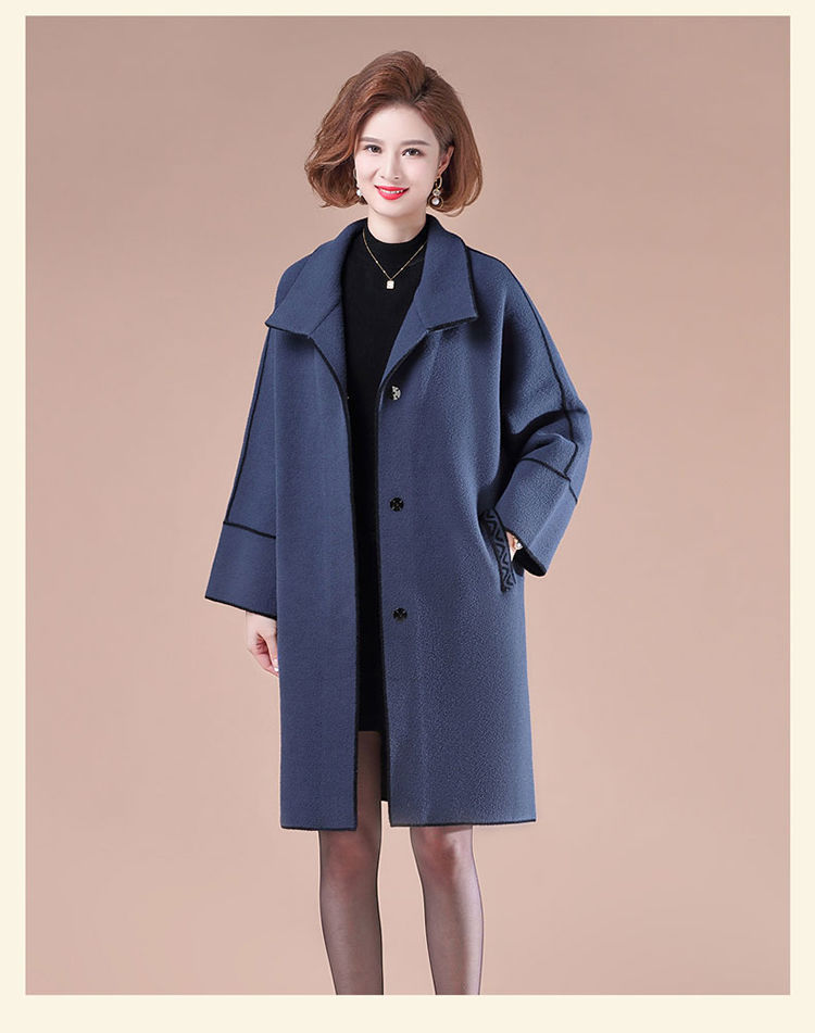 秋冬中长款妈妈毛呢大衣洋气加肥加大码200斤双面羊绒女外套宽松