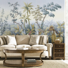 北欧美式乡村植物壁画欧式风景客厅玄关卧室电视墙背景墙布 迷雾