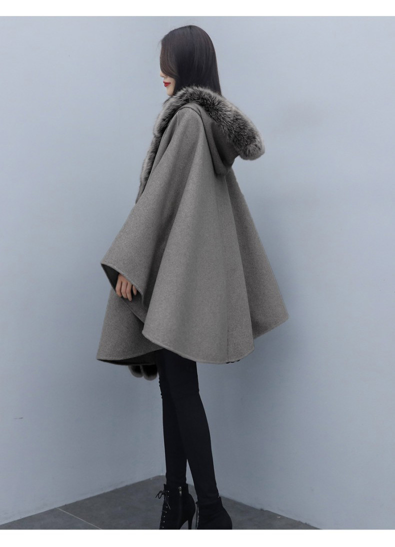 女斗篷外套秋冬季新款2021韩版宽松毛领披肩小个子时尚毛呢披风潮