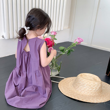 女童棉布连衣裙2023夏季款儿童韩版小众设计感无袖背心裙