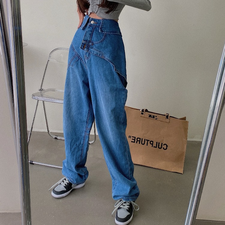 Design Sense Denim Trousers 21 New Spring and Autumn Korean Style Ins High Waist Slimming Draping Mopping Pants Retro Wide-Leg Pants