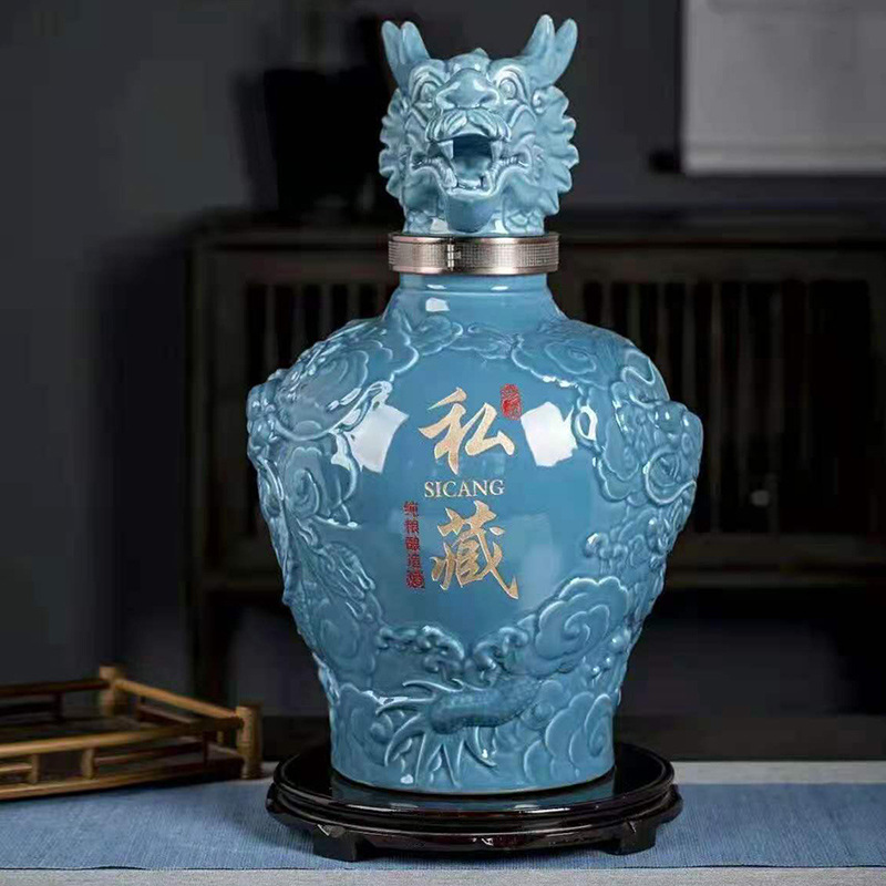 景德镇仿古雕刻陶瓷酒瓶批发 3斤5斤10斤20斤 龙坛龙头坛刻字