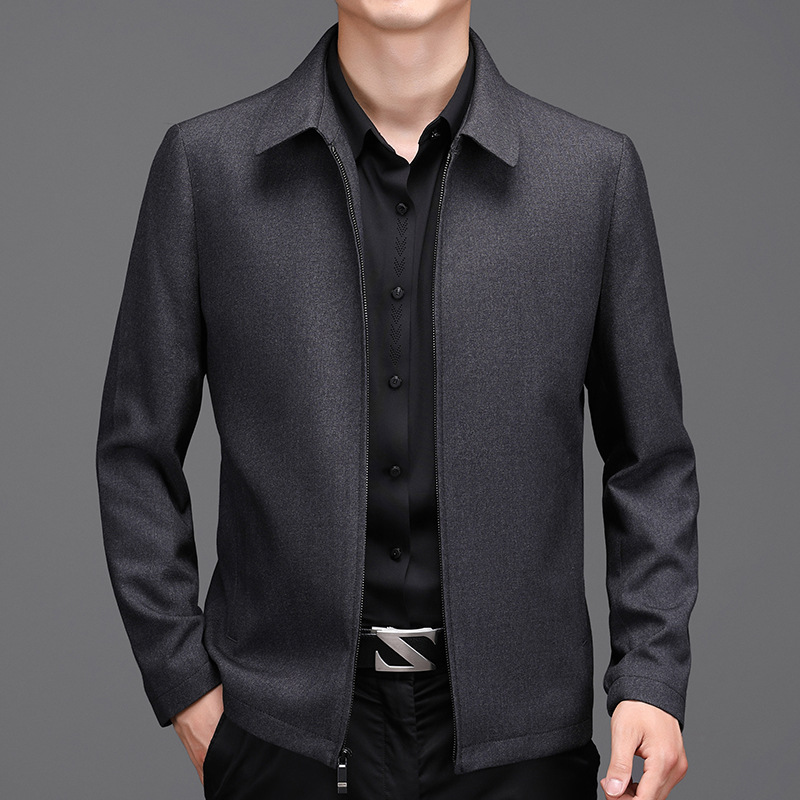 中老年翻领夹克外套男士春秋2021新款爸爸装商务休闲加大码上衣