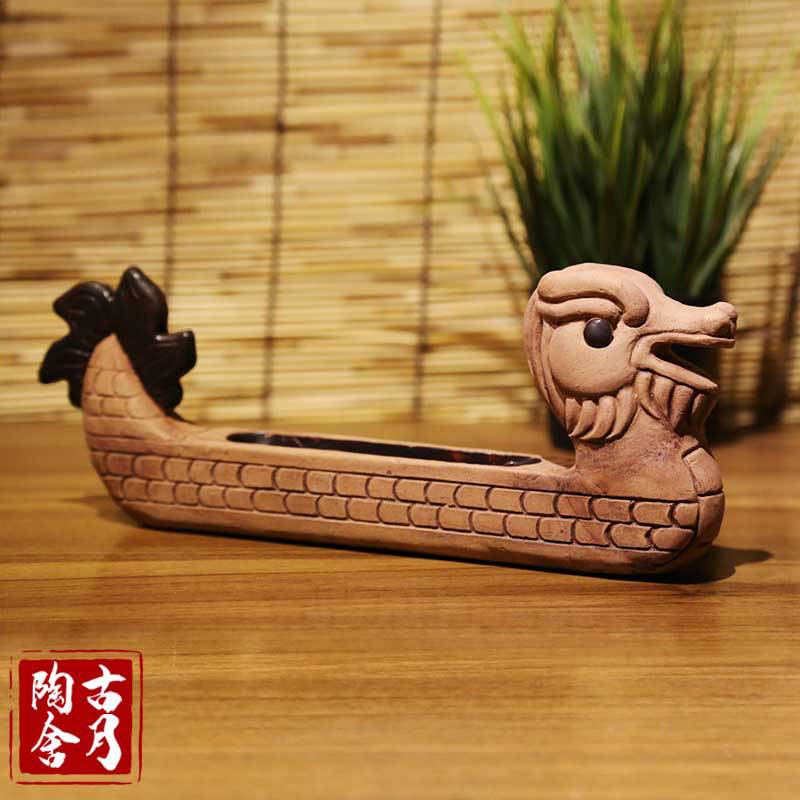 批发陶艺工艺品摆件 龙舟主题作品 大量手工制作一键代发