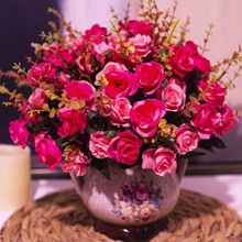 欧式玫瑰花客厅装饰假花摆设摆件塑料花束餐桌盆栽摆花绢花艺