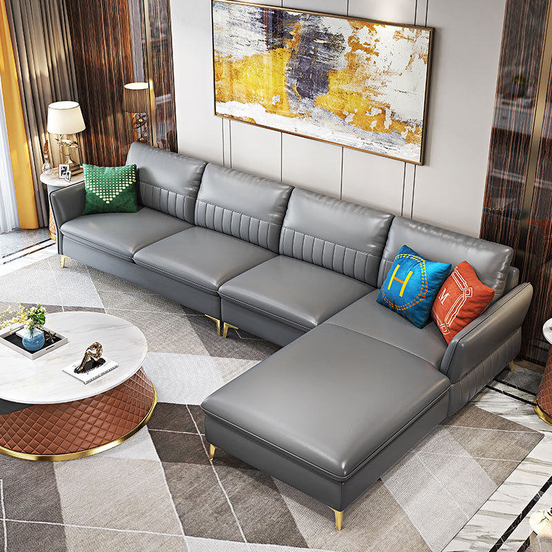 真皮沙发客厅大户型l黑色转角左右贵妃组合沙发轻奢沙发黑色左右大