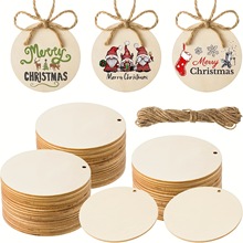 带孔圆形木片工艺品空白圆形木片标签挂件圣诞家居聚会悬挂装饰品