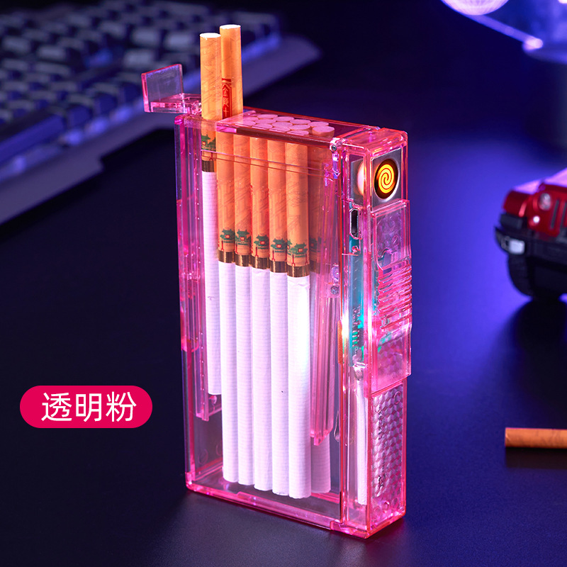 Transparent Cigarette Case Cigarette Lighter Acrylic Arc Cigarette Lighter Charging Cigarette Case Cigarette Lighter Lighter Automatic Smoke Pop