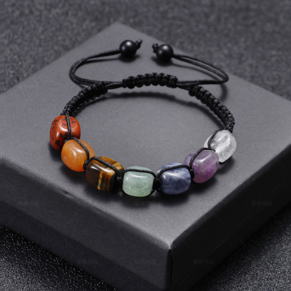 Cross-Border European and American Fashion Natural Tigereye Old Topaz Agate Color Beaded Bracelet Men's and Women's Woven Crystal Bracelet