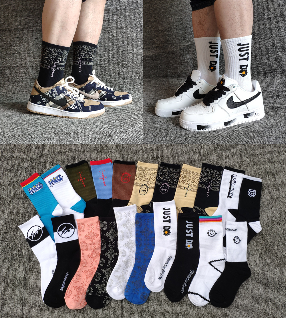 袜子 潮牌陈冠希联名款af1空军一号丝绸aj1中筒袜潮牌袜子批发