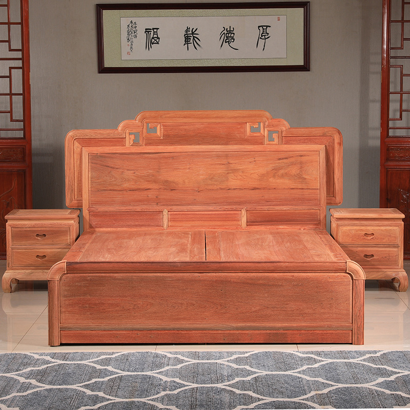 0成交0套经典中式非洲酸枝床家用双人红木大床国色天香古典实木床厂家