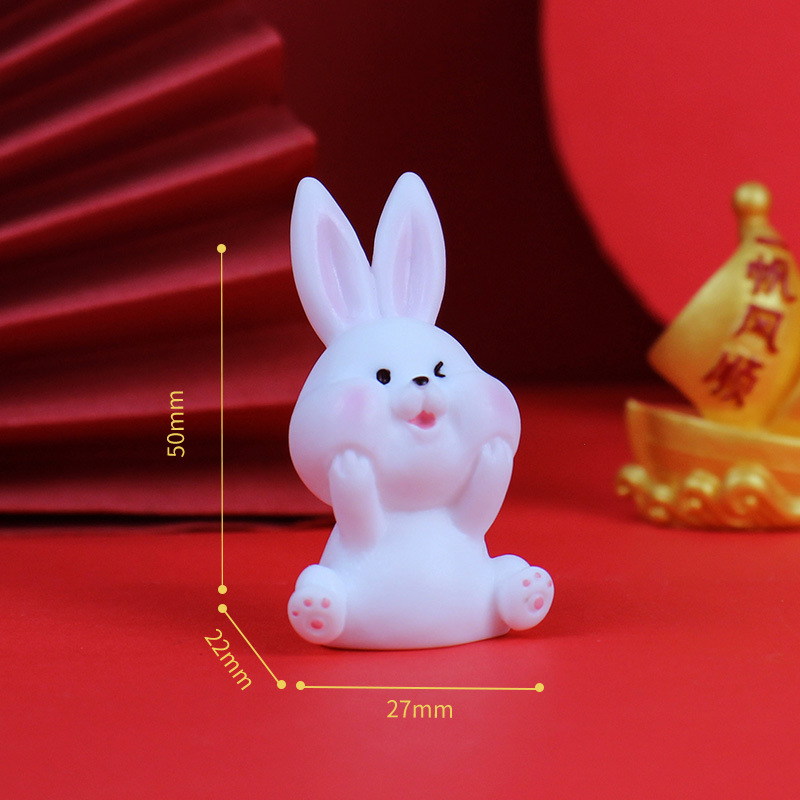 New Year Gift Auspicious Welcome Spring Adorable Rabbit Small Ornaments Creative Home Desktop Decoration Synthetic Resin Crafts Wholesale