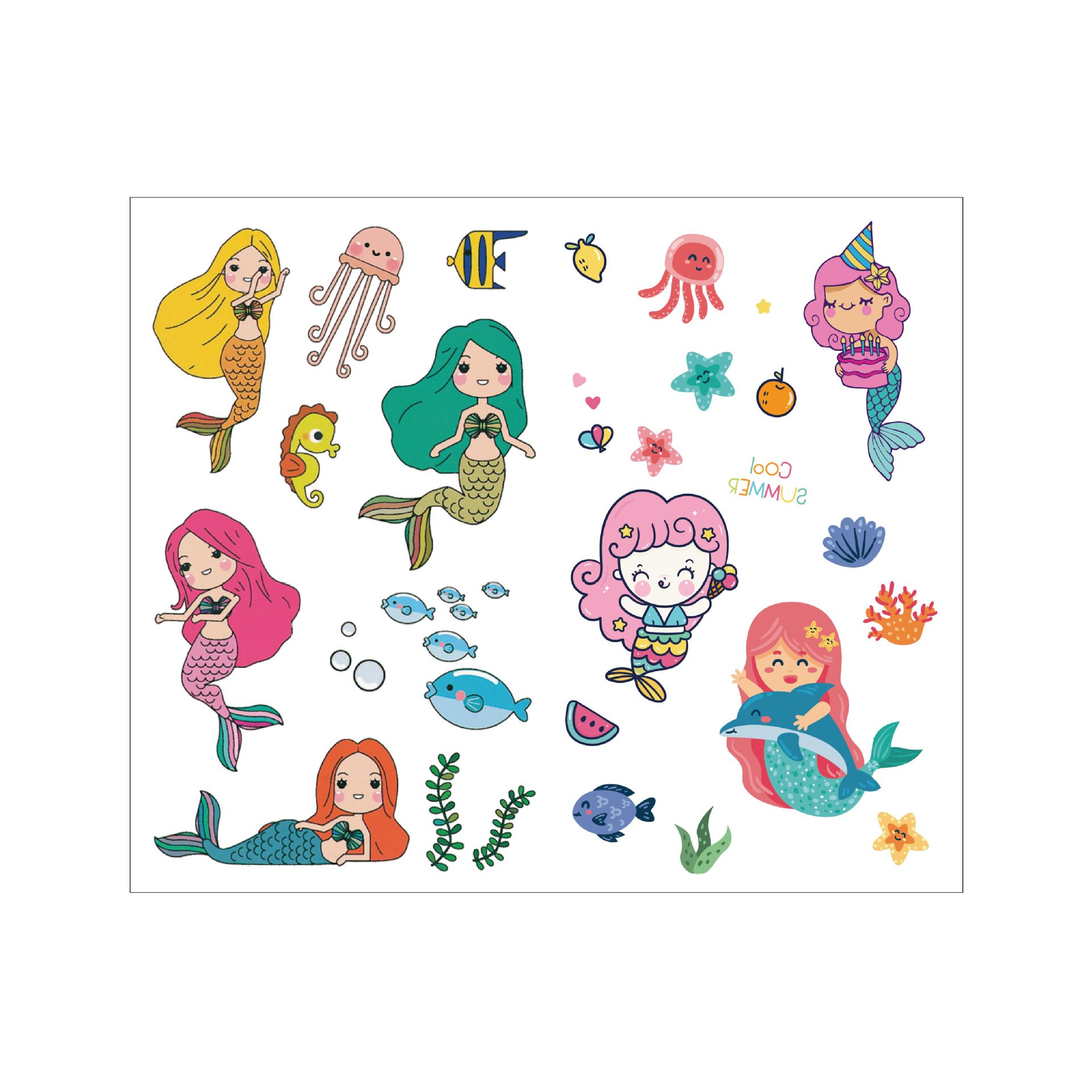 美人鱼纹身贴卡通人鱼海洋纹身贴纸儿童萌趣贴纸可爱童话纹身贴