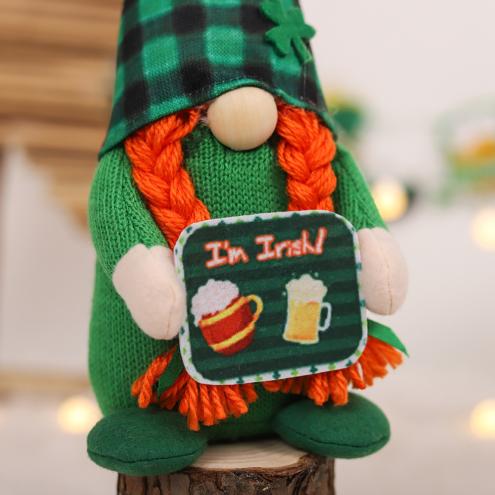 Irish St. Patrick's Day Striped Plaid Hat Couple Doll Beer Festival Party Gathering Decoration Supplies