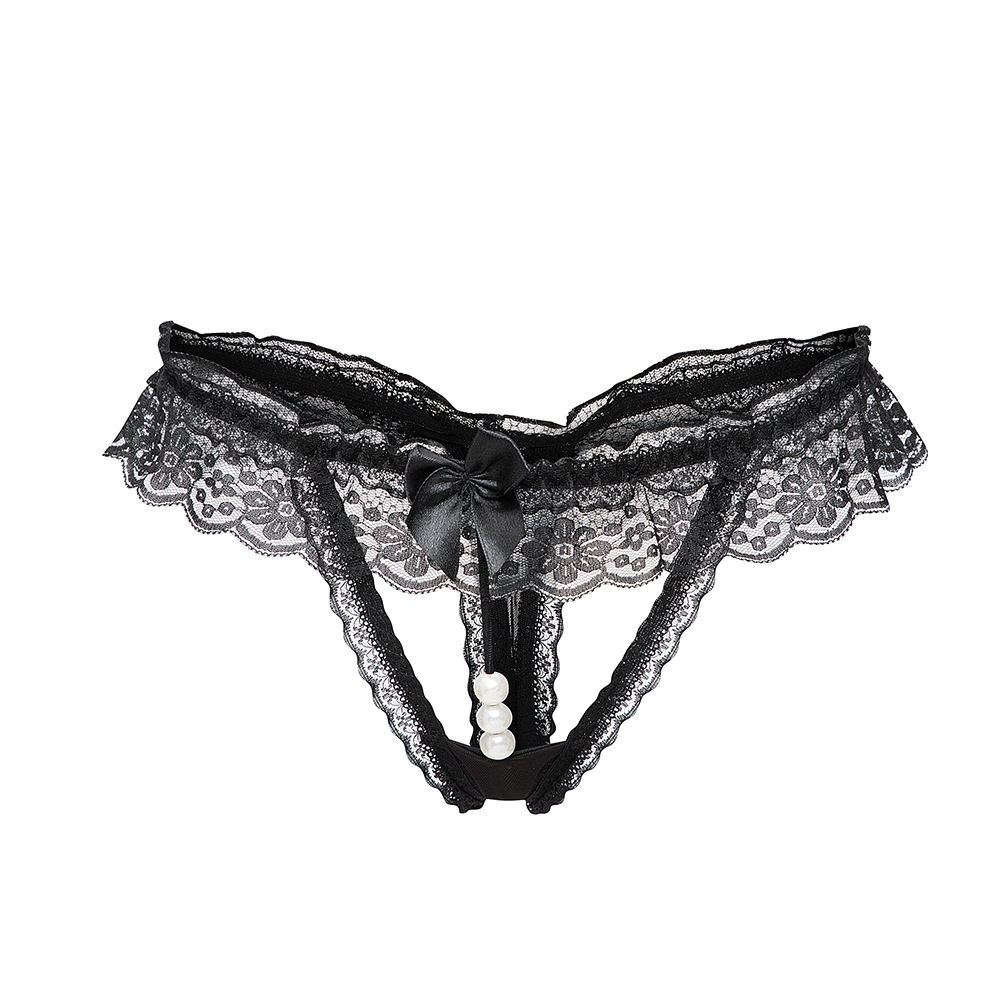 情趣内裤女性感珍珠内裤开裆丁字裤链免脱开档t裤蝴蝶结胖次