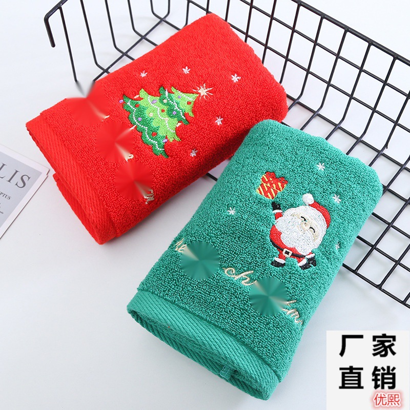 Christmas Present Towel Pure Cotton Face Towel 2 Gift Boxes Red Santa Claus New Year Gifts