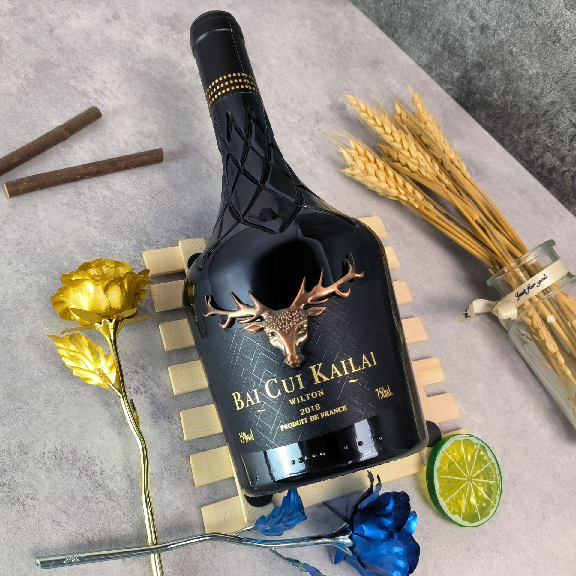 法国进口红酒15度大鹿头源头厂家葡萄酒一件代发批发网红直播包邮