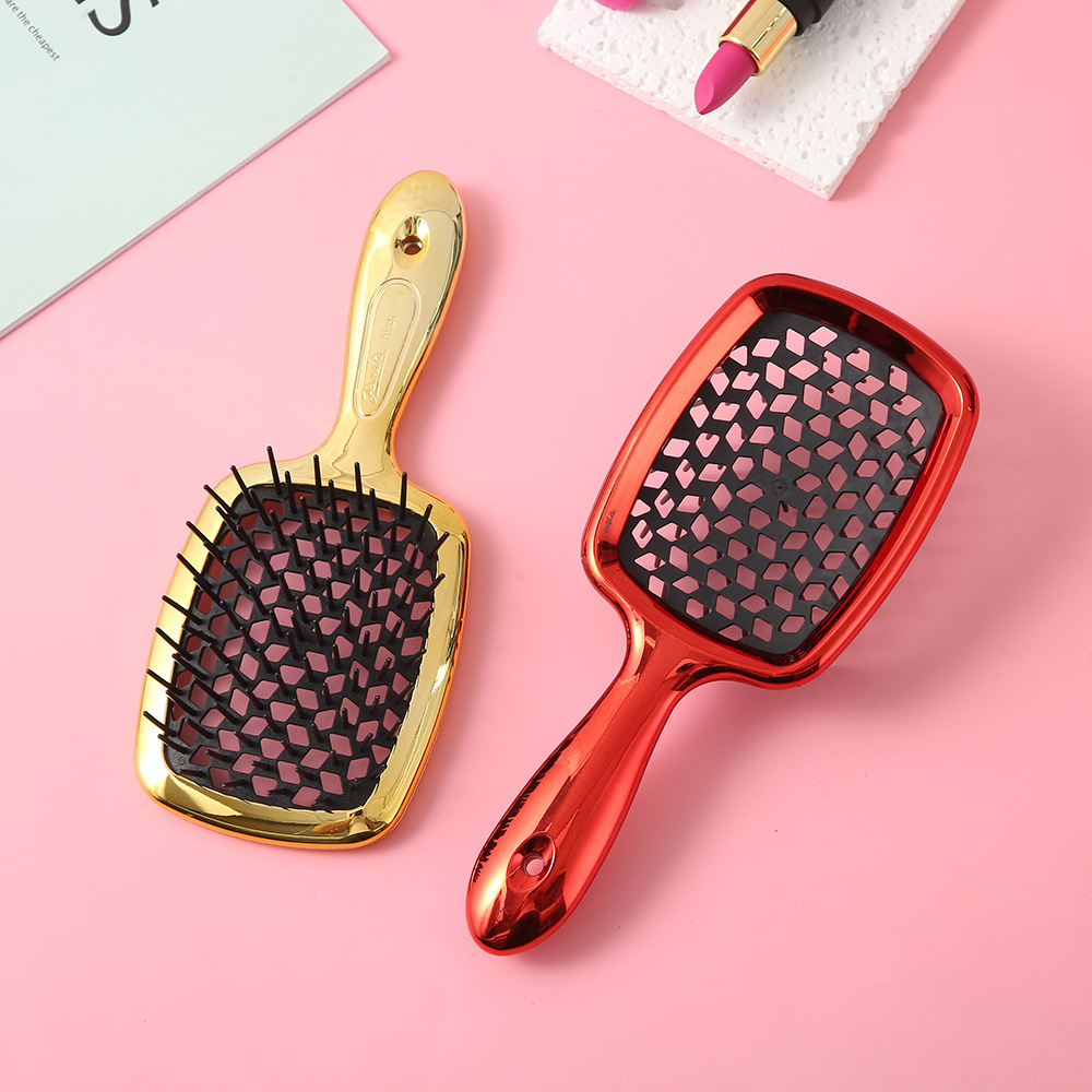 Hot Sale in Europe and America Electroplating Mesh Comb Mirror Reflective Advanced Curly Hair Hairdressing Comb Massage Scalp Hair Straight Comb