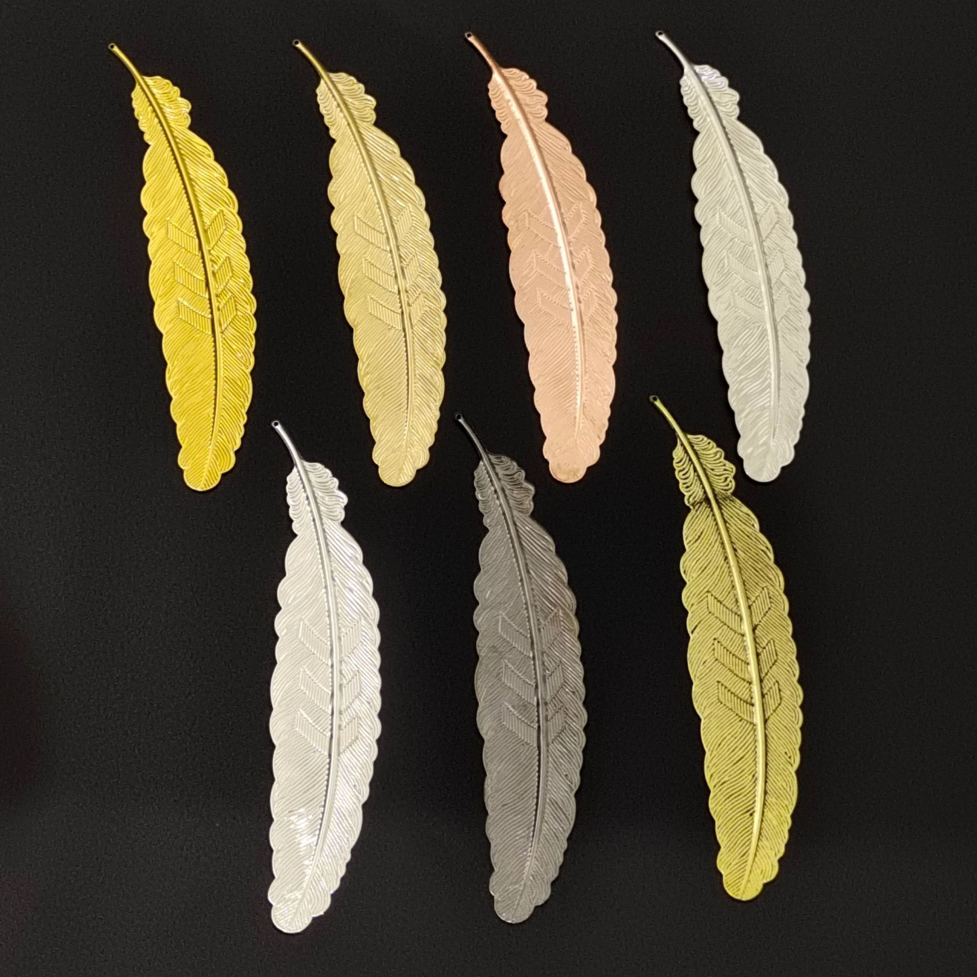 中国古风创意羽毛书签 diy金属树叶吊坠带孔学生分页签文创用品批