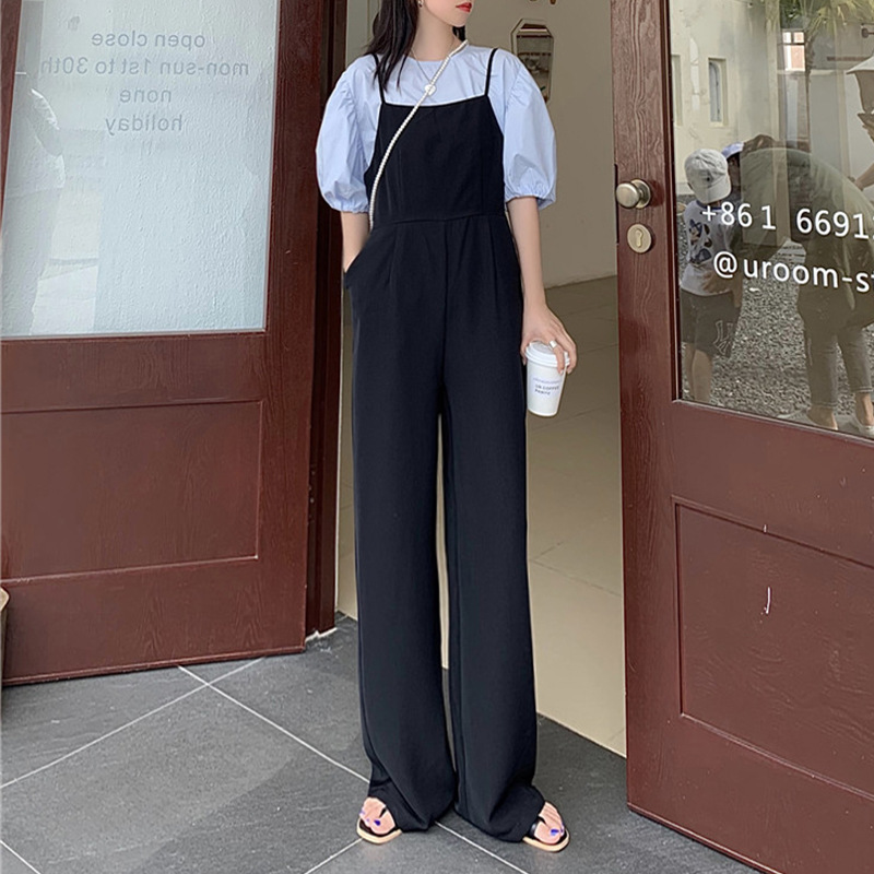 New Spring and Autumn Tall Suspender Pants Women's H-Type 175 Lengthened Jumpsuit Super Long Mop Wide Leg Pants