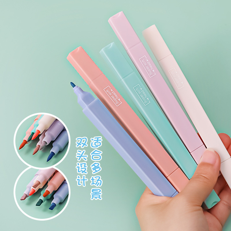 Korean Double-Headed Eye Protection Fluorescent Pen Student Drawing Pen Color Marking Pen Light Color Series Marker Rough Stroke Key Pen